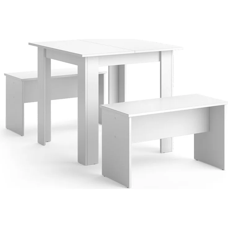 Esstisch Set Sentio Weiß 80 x 80 cm mit 2 Bänken Vicco