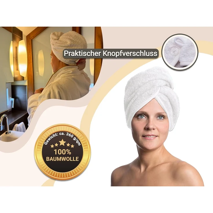 ZOLLNER Turban-Handtuch, Walkfrottier (1-St), 23 x 64 cm, 100% Baumwolle, mit Knopfverschluss – Bild 4