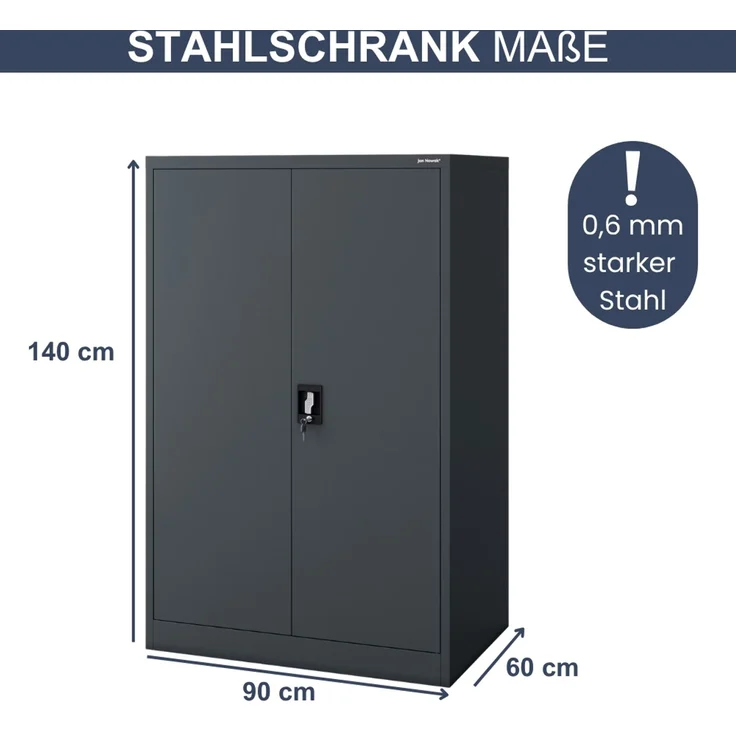 Aktenschrank abschließbar KADO - 4 Ebenen verstellbar, Flügeltüren | Metallschrank Werkstatt Mehrzweckschrank Büroschrank aus Stahl Werkzeugschrank, 140 x 90 x 60 cm Anthrazit – Bild 2