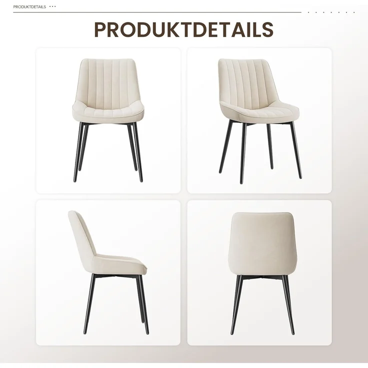 COLAMY Samt Esszimmerstühle 4er Set – Gepolsterte Stühle für Esszimmer & Küche mit Metallbeinen, Dickem Sitzpolster & Rutschfesten Füßen, Beige – Bild 9