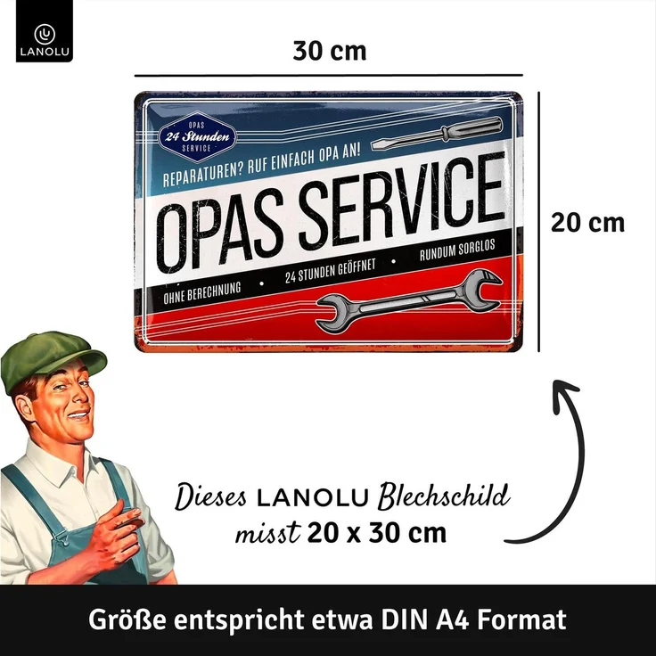 LANOLU Blechschild Service von Opa - 20x30cm – Metall – Mehrfarbig – 20156 – Bild 4
