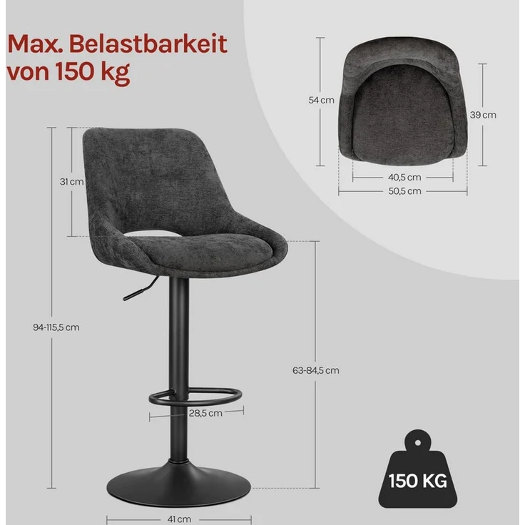Woltu Barhocker (2 St), Höhenverstellbarer 360° Drehbar Sitzbezug aus Chenille – Bild 3
