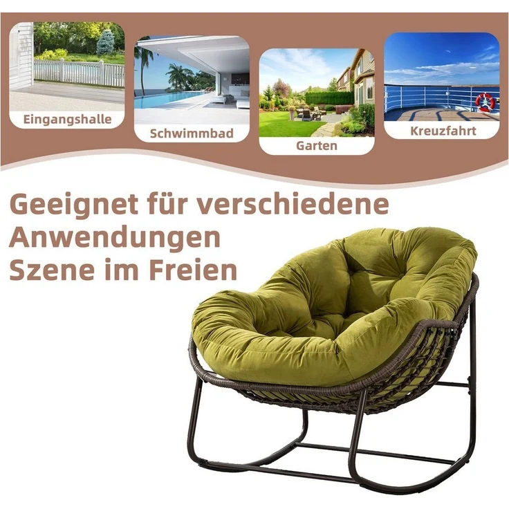 LVHOM Schaukelstuhl mit gepolstertem Kissen, Rattanstuhl mit Stahlrahmen, Lounge Sessel (Großformat B110.5cm x T94.5cm x H80cm,Dicke Kissen,160kg Tragfähigkeit, MEHRE FARBEN MEHRE OPTIONEN! Schaukelsessel umhüllendem Sitzgefühl & hoher Armlehne, 1 St),... – Bild 3