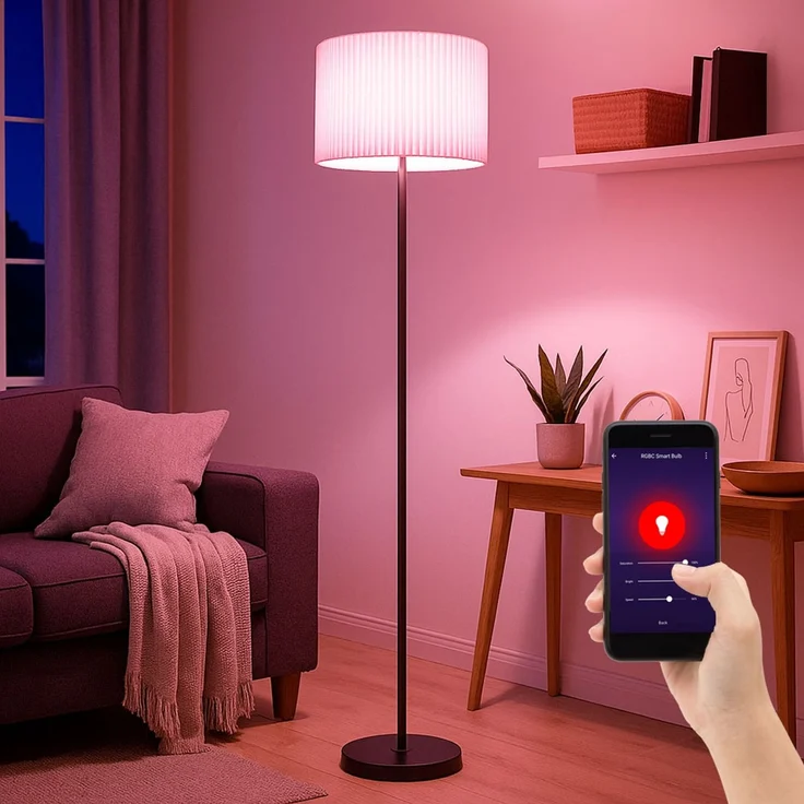RGB LED Stehleuchte, Textil natur, schwarz, App-Steuerung, H 152 cm – Bild 2