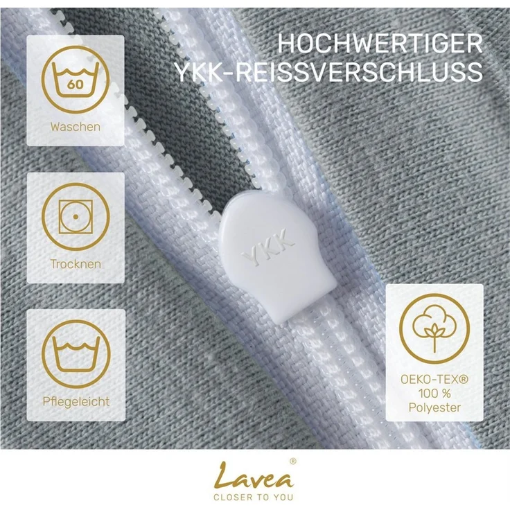 Lavea Kissenbezug 2er Set Kissenhülle Jersey, 100% Baumwolle, Kissenbezüge, (2 Stück), allergikerfreundlich - sicherer YKK-Reißverschluss - waschbar 60°C – Bild 3