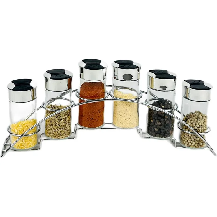 6-teiliges Gewürzständer-Set mit 90ml – Glas & Edelstahl Streuer für Ihre Gewürze