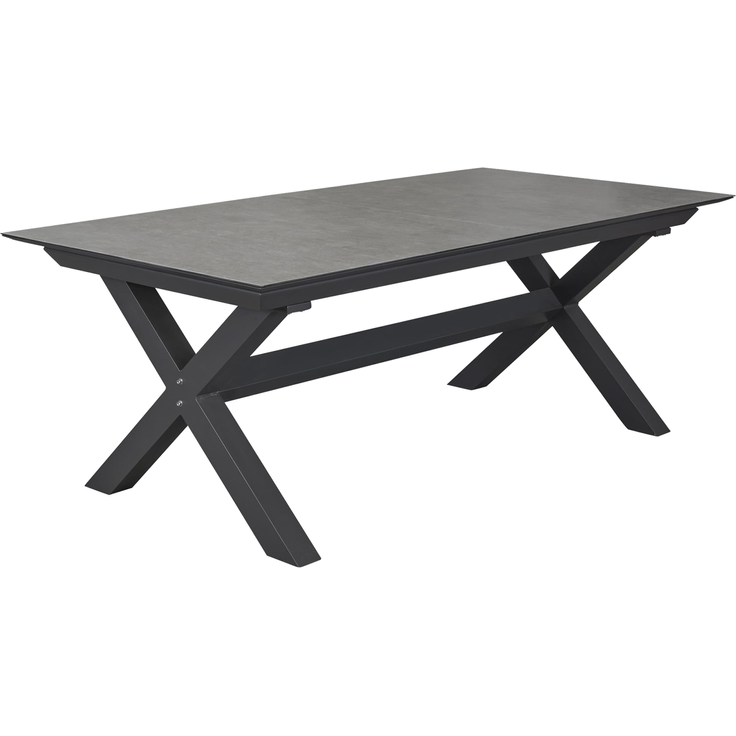 VANCOUVER Ausziehtisch 100x200, Platte: Glaskeramik in Beton Optik Gestell: X-Fuß Aluminium anthrazit