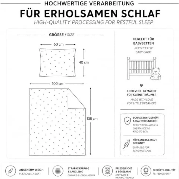 Babybettwäsche Set Panda 100 x 135 cm / 40 x 60 cm, 100% Baumwolle – Bild 5