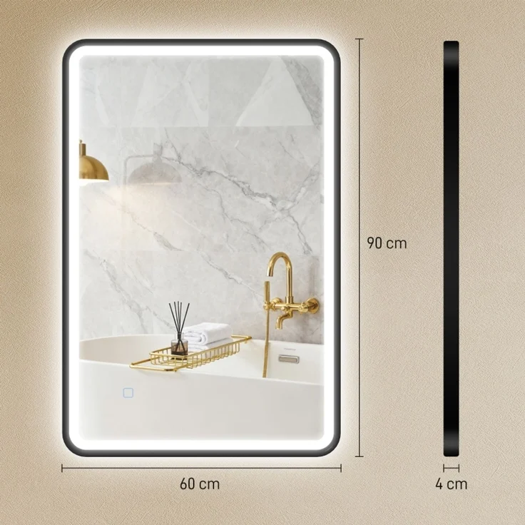 90 x 60 cm LED-Badezimmerspiegel, Lichter, 3 Farben, dimmbar, Memory-Funktion, horizontal und vertikal, Schwarz--Schwarz--60x4x90cm--YOUDENOVA – Bild 3