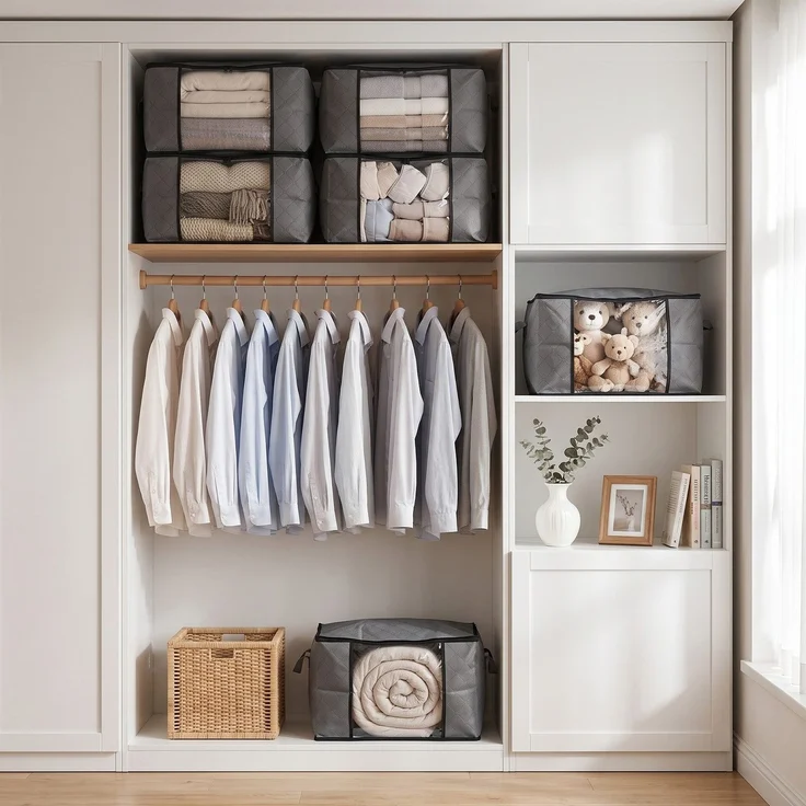 Sekey Faltbare Aufbewahrungstasche Aufbewahrungsbox mit Deckel Reißverschluss und Griffen als Kleiderschrank Organizer für Kleidung Bettwäsche und Bettdecken 60 x 43 x 35 cm 6-teilig – Bild 3