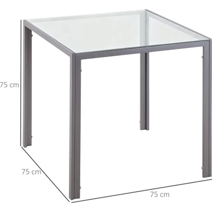 HOMCOM Esstisch Esszimmertisch für 4 Personen (Glastisch, 1-St, Küchentisch), für Küche, Esszimmer, Grau, 75 x 75 x 75 cm – Bild 4