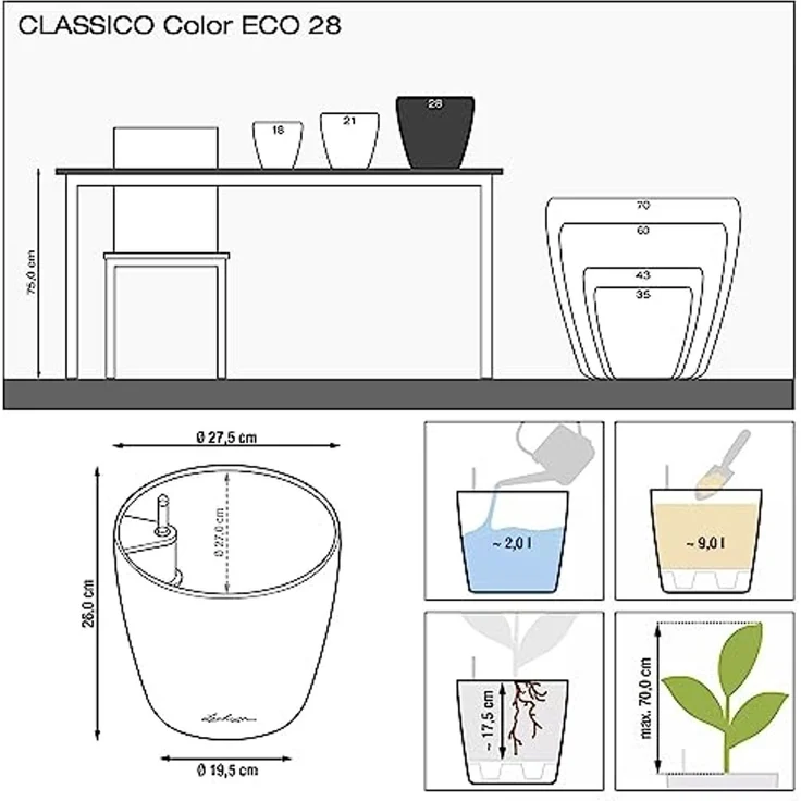 Lechuza Pflanztopf Classico Eco 28 cm Kunststoff hellgrau – Bild 2