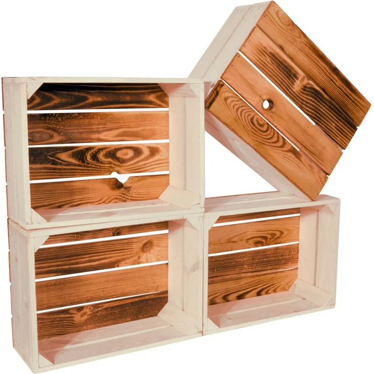 CHICCIE Holzkiste Regale Weiß Geflammt 38x28x15cm - Kiste Box (4 St) – Bild 7