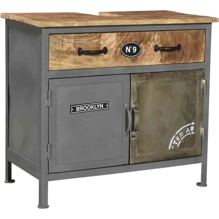 Waschbeckenunterschrank massivum Pinetown 71x63x35 cm Mango Holz Metall Badmöbel Industrial-Style Badezimmerschrank rustikal