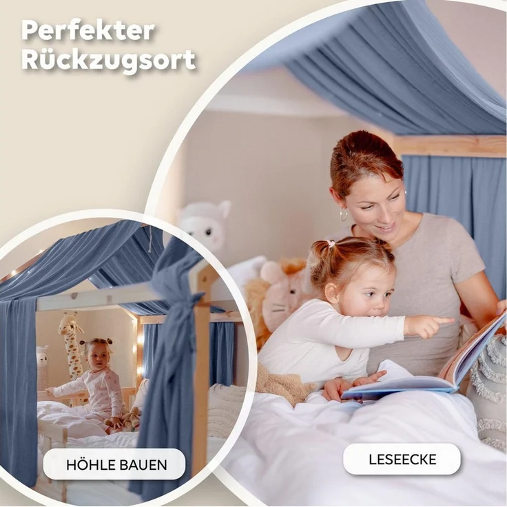lilimaus Betthimmel Hausbetthimmel Baumwoll Musselin Betthimmel Kinder Hausbett 2er Set, Stilvolle Musselin-Deko für Kinderzimmer, ideal als Geschenkidee – Bild 2