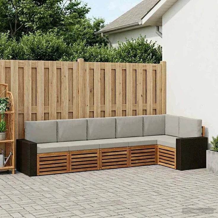 vidaXL Outdoor-Sofagarnitur 6 stk. 6-Sitzer Natur und Hellgrau 3384422 – Bild 1