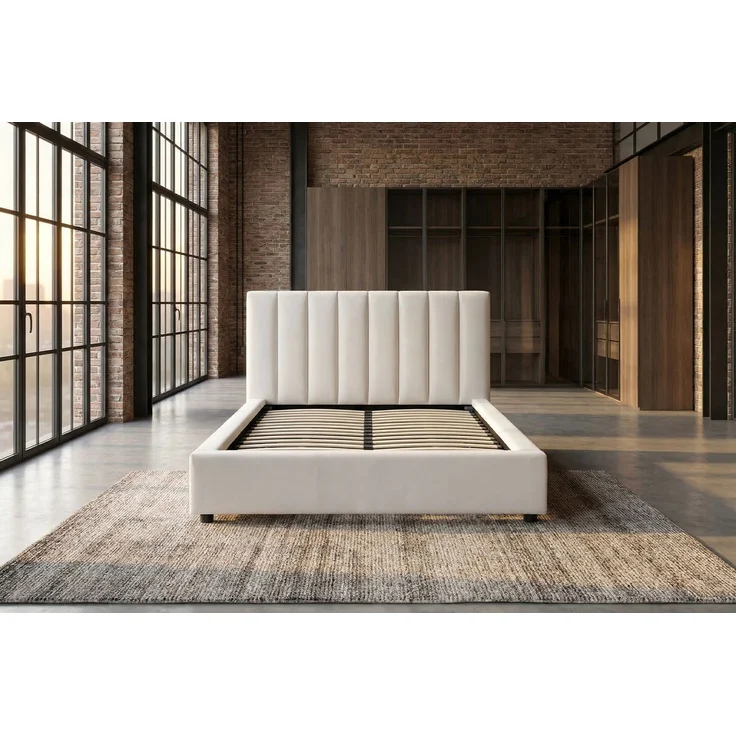 KAWOLA Bett CATTURA Polsterbett Velvet creme 140x200cm mit Lattenrost – Bild 2