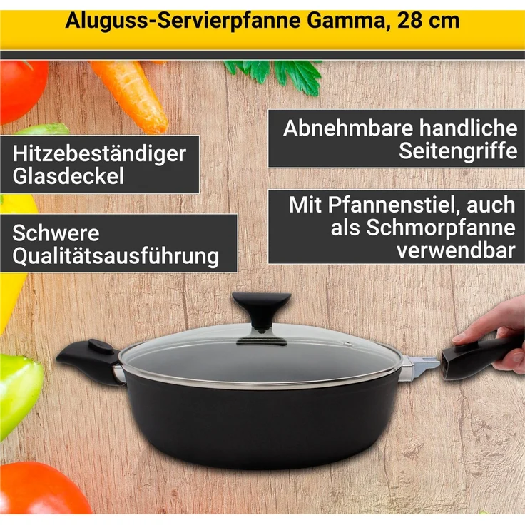 KARL KRÜGER Schmorpfanne Gamma Ø28cm mit abnehmb. Griffen u. Glasdeckel – Bild 2