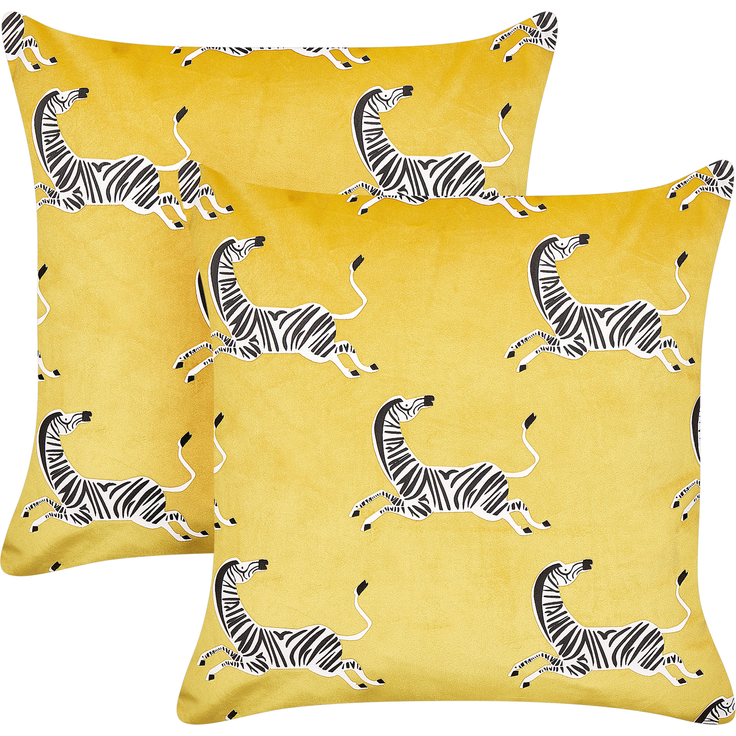 Kissen 2er Set Tiermuster ACONITUM Samtstoff 45 x 45 cm Gelb