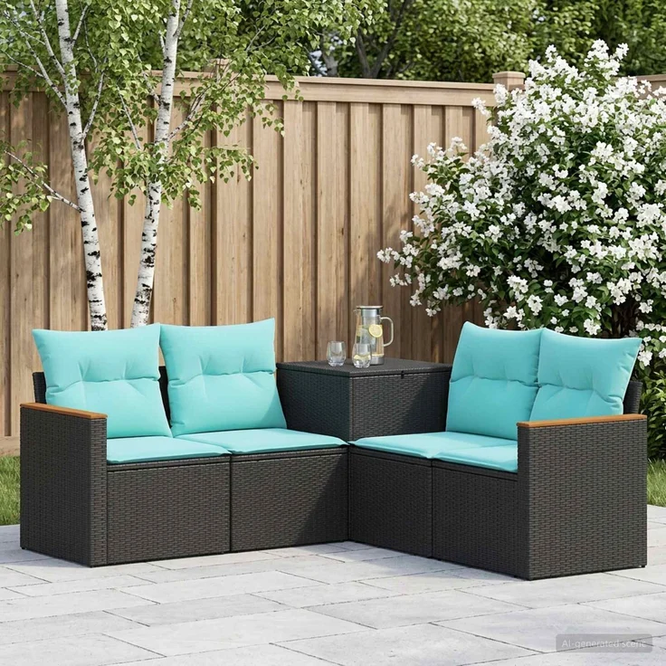 vidaXL Sofa Set 5 stk. Schwarz und Blau Polyrattan und Stahl 3447933 – Bild 1