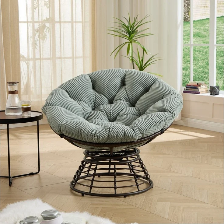 LVHOM Relaxsessel Papasansessel Rattanstuhl mit Kissen, 360° drehbar, Durchmesser 92 cm (Komfortables Sitzerlebnis, 10cm rundes Sitzkissen, ergonomisches Design, rutschfeste Füße, rostfreier Stahlrahmen, Belastbarkeit 130kg), geeignet für Wohnzimmer, S... – Bild 2