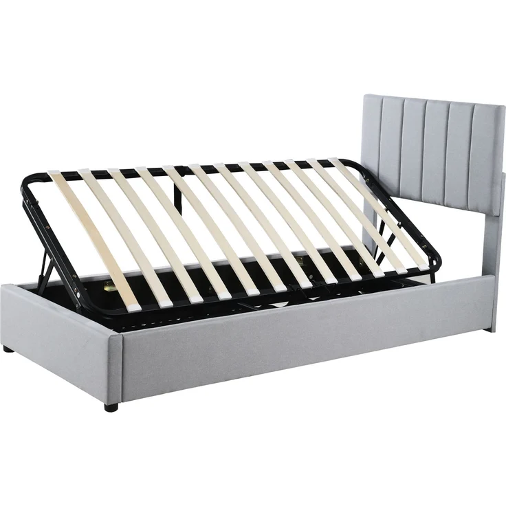 Polsterbett 90x200 cm mit hydraulischem Stauraum und verstellbarem Kopfteil – Leinen, Grau – Bild 7