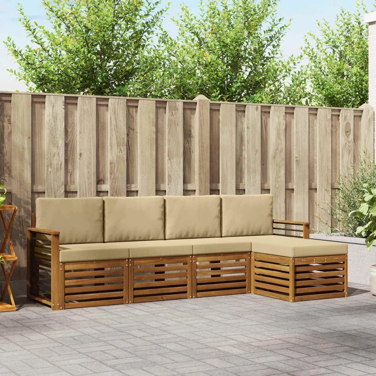 vidaXL Outdoor-Sofagarnitur 5 stk. 5-Sitzer Natur und Beige 3374663 – Bild 1