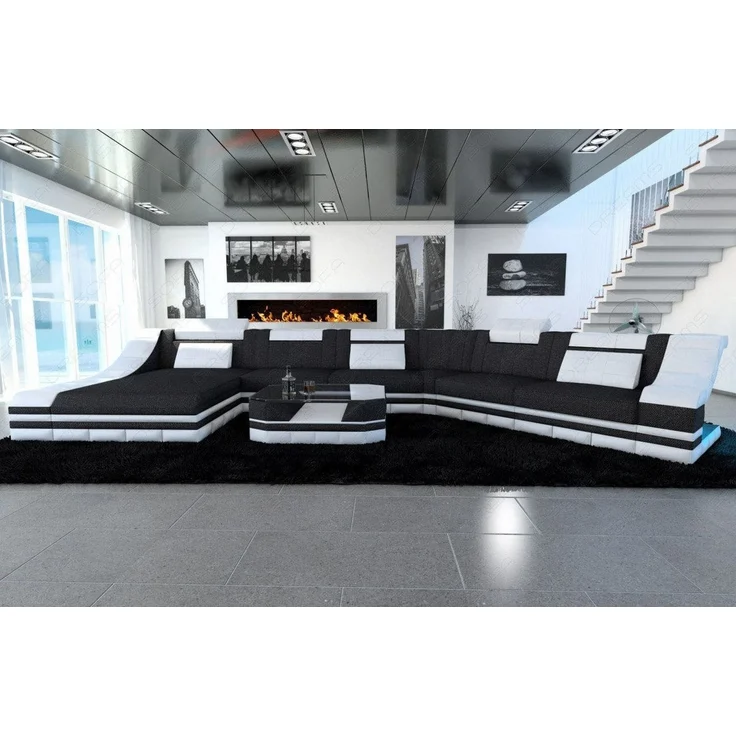Polster Wohnlandschaft Turino CL mit LED - Strukturstoff - Dunkelgrau-Weiß - Links – Bild 5