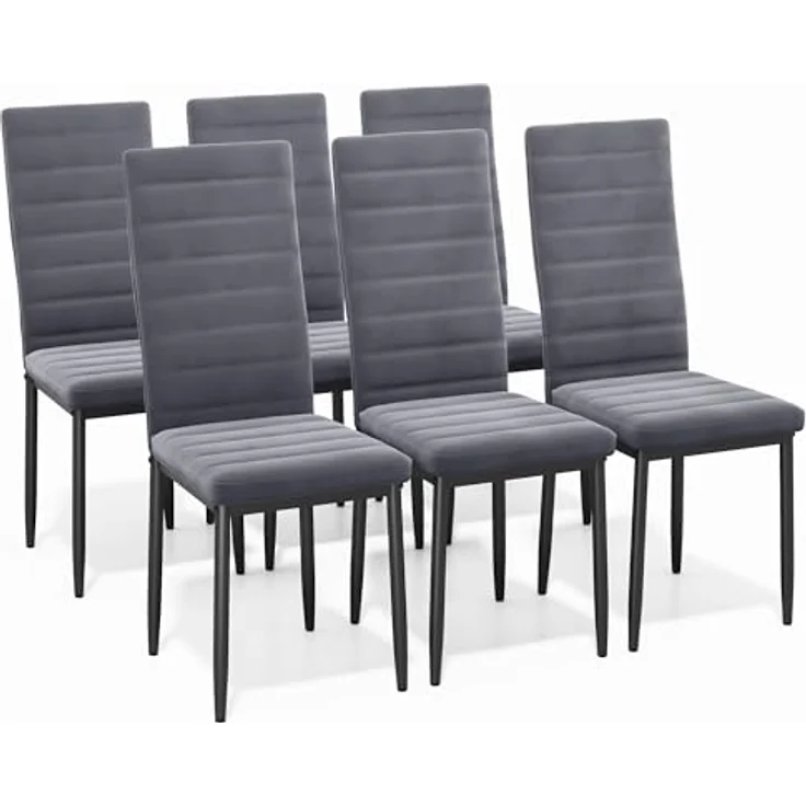 Bealife Esszimmerstuhl 6er-Set, Esszimmerstühle für Küche und Esszimmer, gepolsterte Samtstühle mit hoher Rückenlehne, modern (Dunkelgrauer Samt, 6er Set) – Bild 1