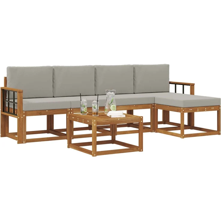 vidaXL Outdoor-Sofagarnitur 6 stk. 5-Sitzer Natur und Hellgrau 3366299 – Bild 3
