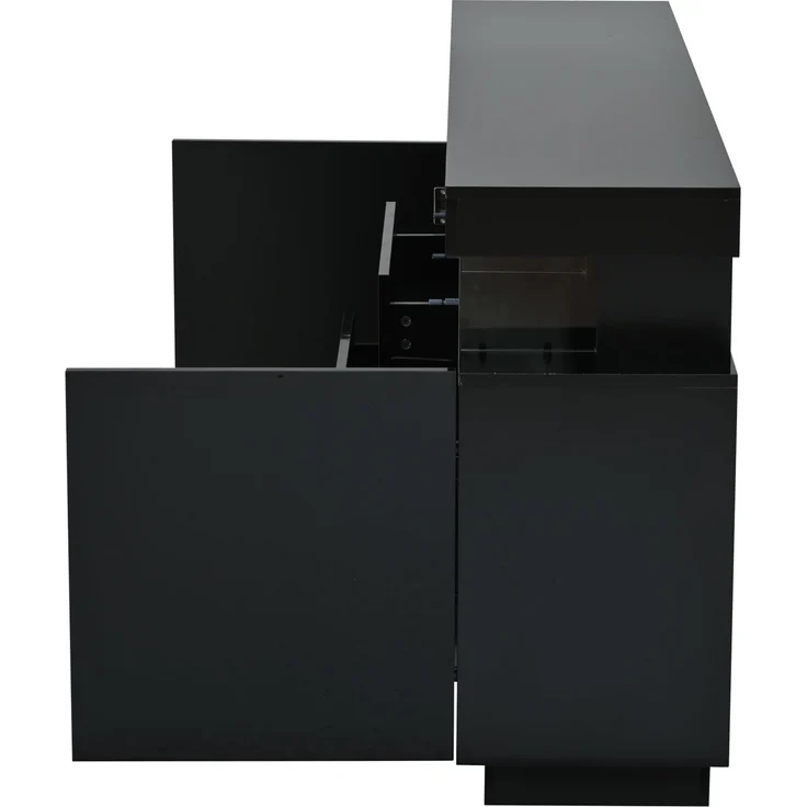 ZUBALIYA Sideboard 140x35x80 cm, mit LED-Beleuchtung, Hochglanz, aus Spanplatte, Schwarz – Bild 21