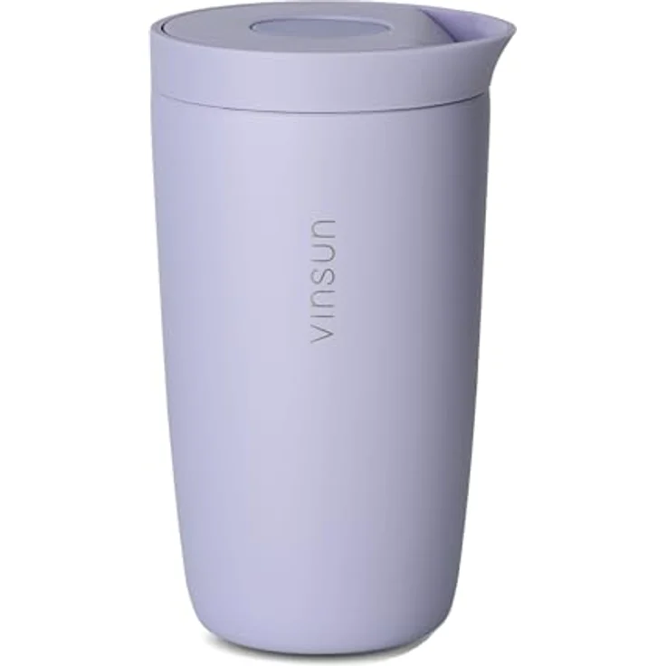 Vinsun Thermobecher Edelstahl Isolierbecher 350ml - Kaffeebecher to Go auslaufsicher, 2-tlg, Edelstahl, Doppelwandig, BPA frei, bruchfest, Einhandbedienung per Knopfdruck – Bild 2