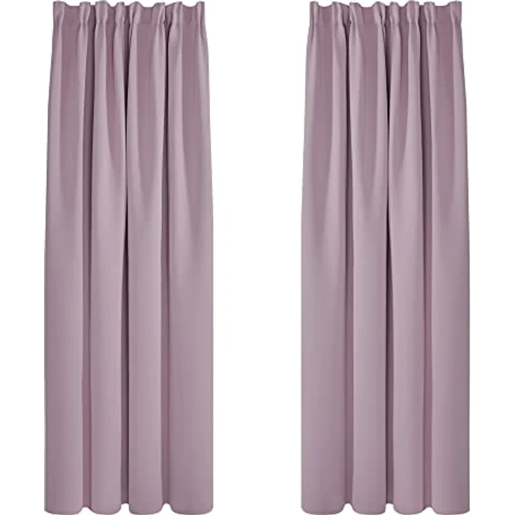 Deconovo Hitzeschutz Kräuselband Blickdicht Vorhänge Thermogardine Hellpink | 2er Set, H 220 x B 140 cm, Deckenschiene Vorhang, Gardinen Wohnzimmer, Schlafzimmer Gardinen, Kinderzimmer Gardinen Mädchen – Bild 1