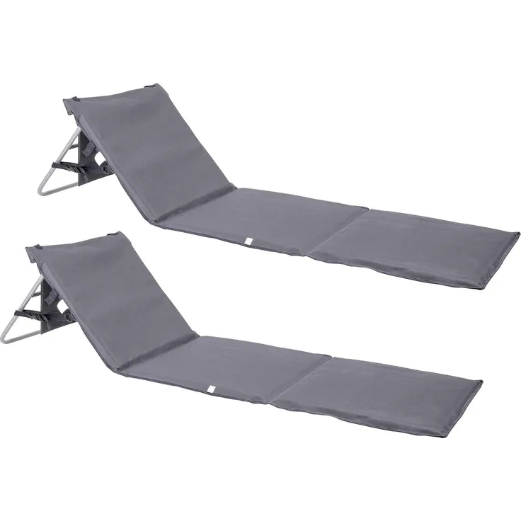 ONVAYA® Premium Strandmatte 2er Set | 2cm gepolstert mit Rückenlehne | Strandliege faltbar | Strandmatratze grau | Sonnenmatte mit Tragegurt | 161 x 55 x 45 cm