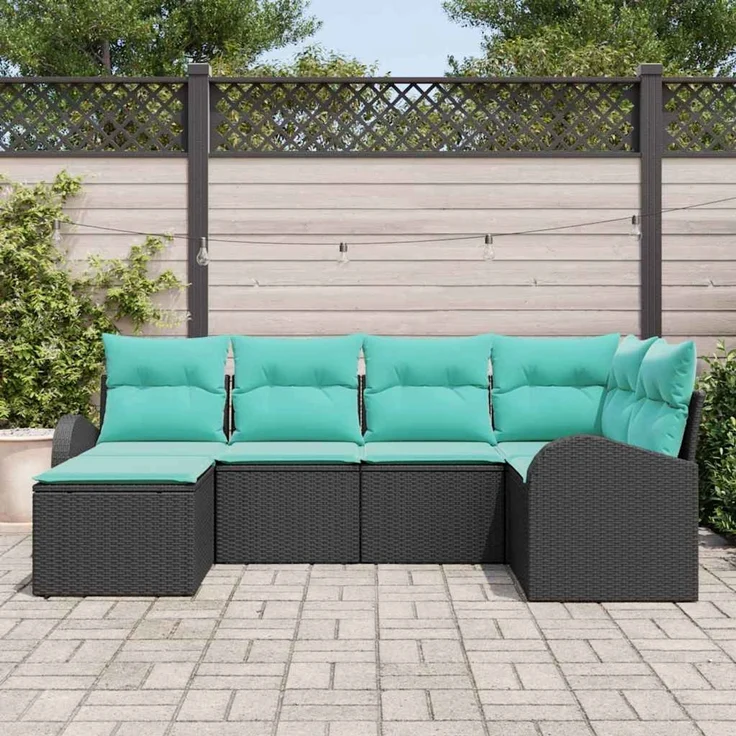 vidaXL Sofa Set mit Kissen 6 pcs Schwarz und Türkis Poly-Rattan 3354785 – Bild 3