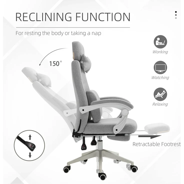 MELAYR, Bürostuhl, Ergonomischer Schreibtischstuhl mit Kopfkissen, Lendenkissen, 62 x 68 x 117 cm, Grau – Bild 6