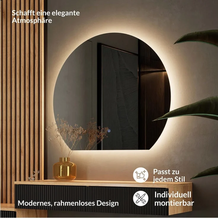 Planetmöbel Dekospiegel AUBE (Dimmbar mit Touch-Schalter, 100x50 cm, Dekorativer Wandspiegel mit Dimm-Funktion), LED Spiegel – Bild 3