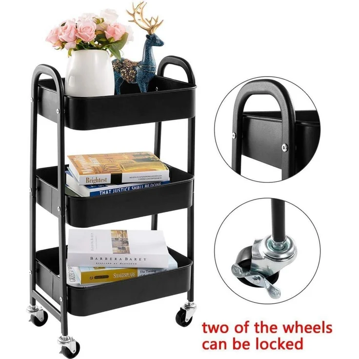 DOEWORKS Rollwagen Metall Küchenwagen 3-Etagen Organizer Schwarz – Bild 4