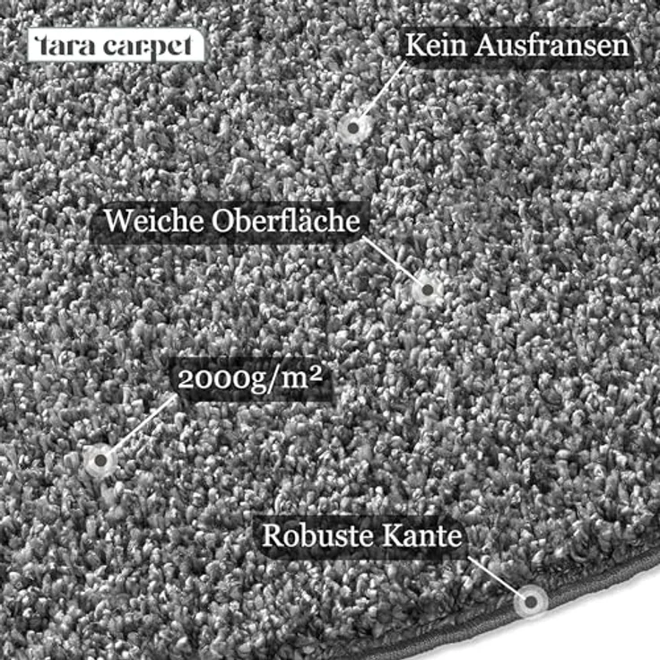 TaraCarpet Langflor-Teppich Venezia Shaggy, rund, Höhe: 35 mm, Hochflor Shaggy Uni Anthrazit Wohnzimmer Schlafzimmer 080x080 cm – Bild 3