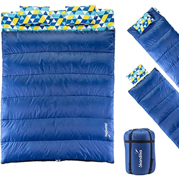 Skandika Doppelschlafsack, 3-Jahreszeiten, extra breit, 2 Kissen, Packsack, Camping Inn-/Outdoor – Bild 2