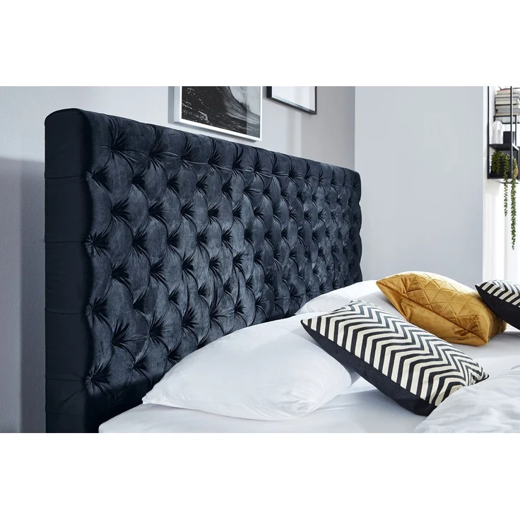 KAWOLA Bett SINDAR Boxspringbett Stoff dunkelblau Fuß silber ohne Topper 160x200cm – Bild 2
