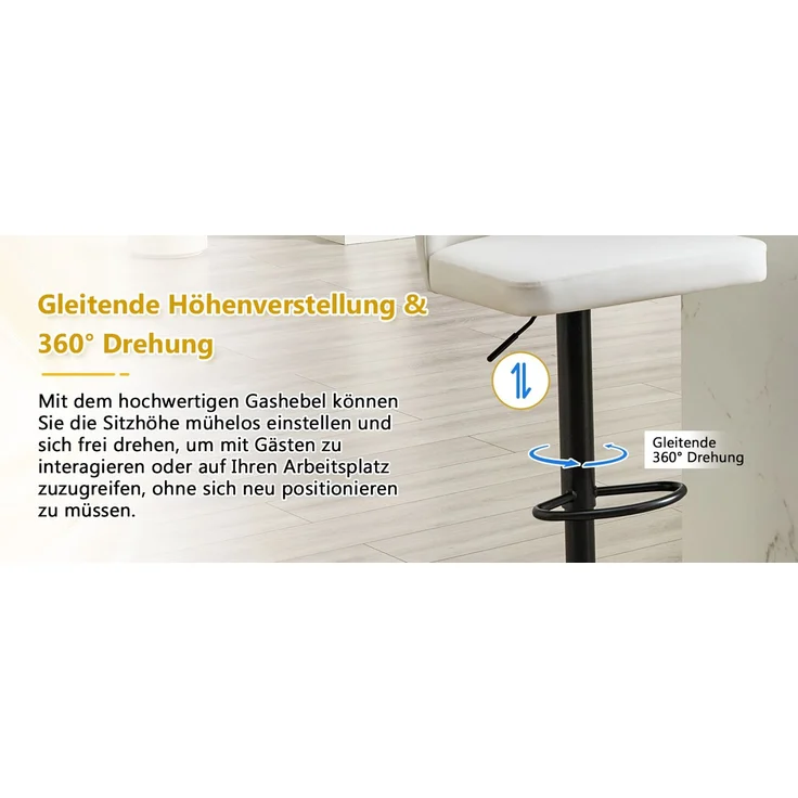 2er Set Barhocker mit Lehne Höhenverstellbar, 360° Drehbar Barstuhl mit großem Sockel & Fußstütze, Moderner Küchenhocker für Bar Küche Theke (Nur Stühle)--Weiß--110x45x49.7cm--YOUDENOVA – Bild 5
