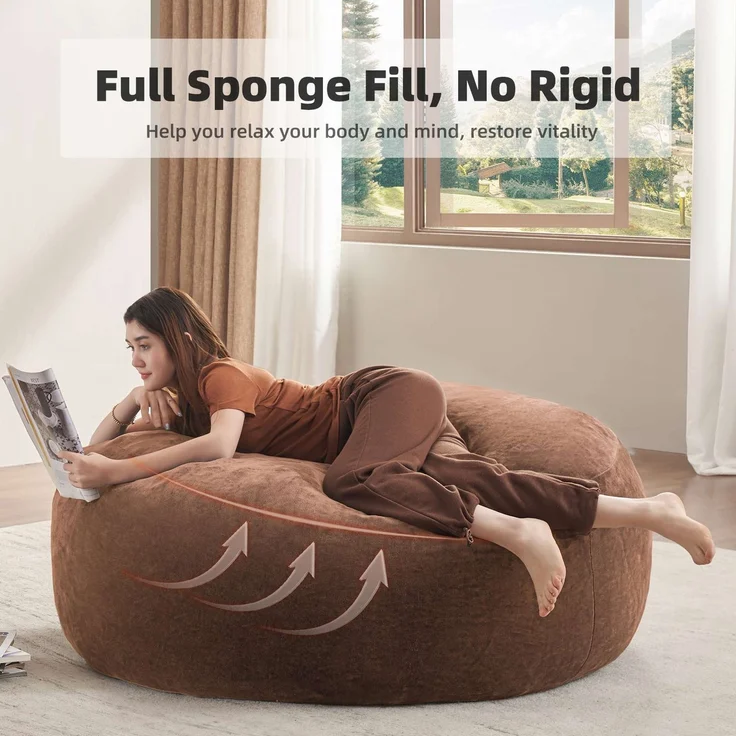 Wohnora-5FT Sitzsack,Sitzsackstuhl, Sofa für Erwachsene,weicher und bequemer Lesestuhl,geeignet für Schlafzimmer, Balkone und andere Orte,H 60cm x T 120cm x B 120cm,Kaffee – Bild 4