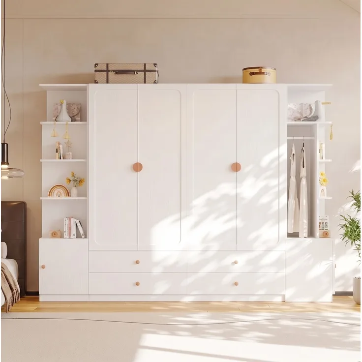 Kleiderschrank 270 x 45 x 200 cm in Weiß mit 6 Türen, 4 Kleiderstangen und 4 Schubladen
