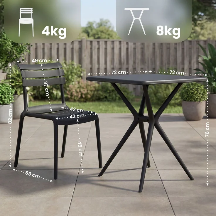 Gartenmöbel-Set KLARA mit 4 Stühlen - 190x190x82cm, Kunststoff, Schwarz | Balkonset Gartenset Tisch mit Stühlen Bistroset Outdoor – Bild 2