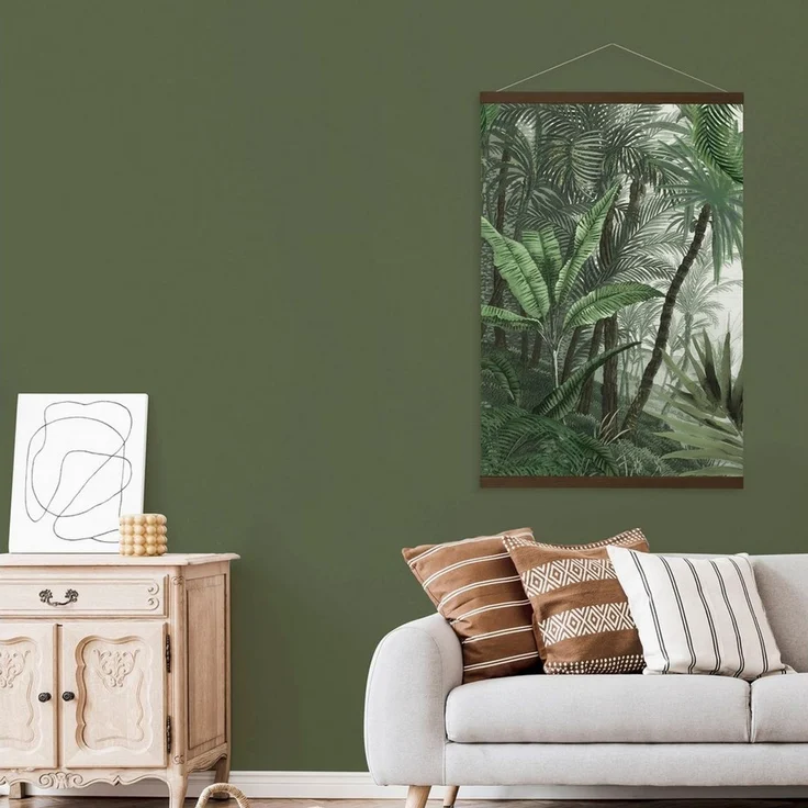 Art for the home Leinwandbild Jungle Landschaft Grun, (1 St), Luxus Kakemono Leinen Wandposter 100x70 cm – Bild 2