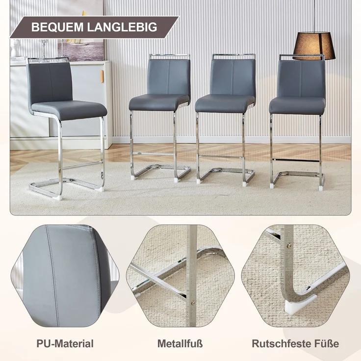 Zwei hochwertige grauen Barhocker im nordischen Stil, geeignet für Restaurants, Küchen, Terrassen und Gäste Bürostühle (Set von 2) (Grauen+PU)Geeignet für mehrere Gelegenheiten.--Dunkelgrau, Silber2--38.9x46.5x96.5cm--YOUDENOVA – Bild 5