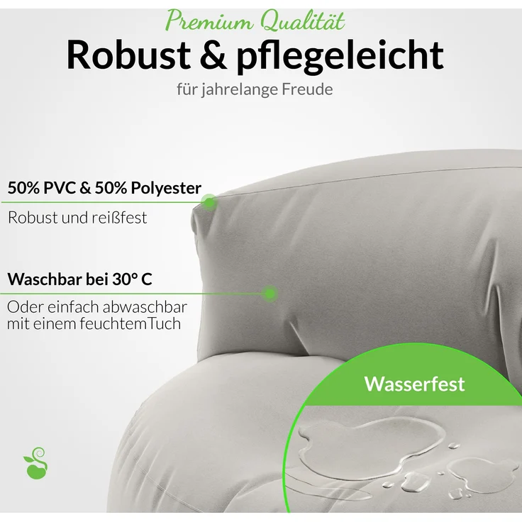Green Bean® Sitzsack Sofa mit Füllmaterial - Lounge im Sitzsack-Design 90x50cm mit ergonomischer Rückenlehne & waschbarem Bezug - Indoor und Outdoor geeignet in Hellgrau – Bild 5