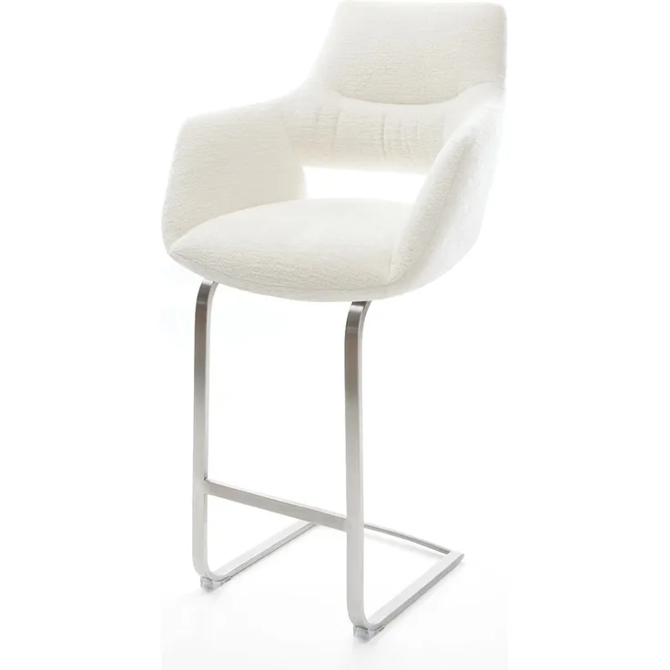 Barstuhl Yago-Flex Bouclé Soft Beige Freischwinger Flach Edelstahl Silberfarben Taschenfederkern
