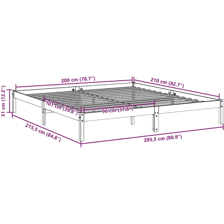 vidaXL Massivholzbett Extra Lang ohne Matratze Weiß 200x210 Kieferholz 852413 – Bild 8